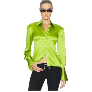 ELSA Satin Lime Green Button-Down Shirt